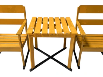 Two Art Deco Modernist Lacquered Beech Armchairs and Table, 1930s